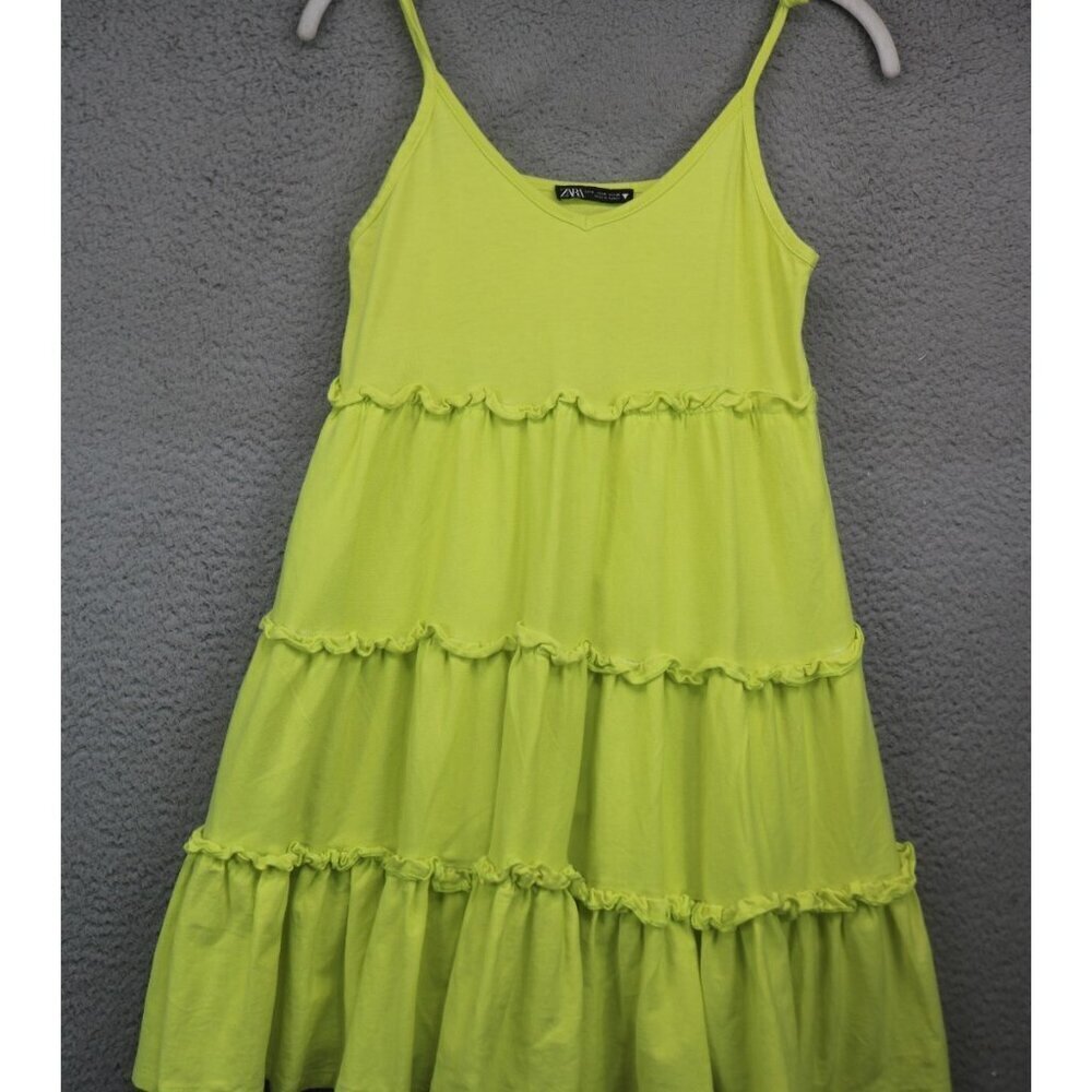 Zara Sleeveless Tiered Yellow Green Babydoll Dress-Small-Boho-Hippie